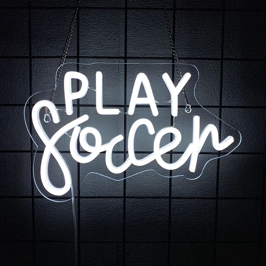 Play Soccer Neon Sign For Wall Decor,Light Up Sign For Bedroom,Game Room,Man Cave,Sports Bar,Birthday Gift For Football Fans