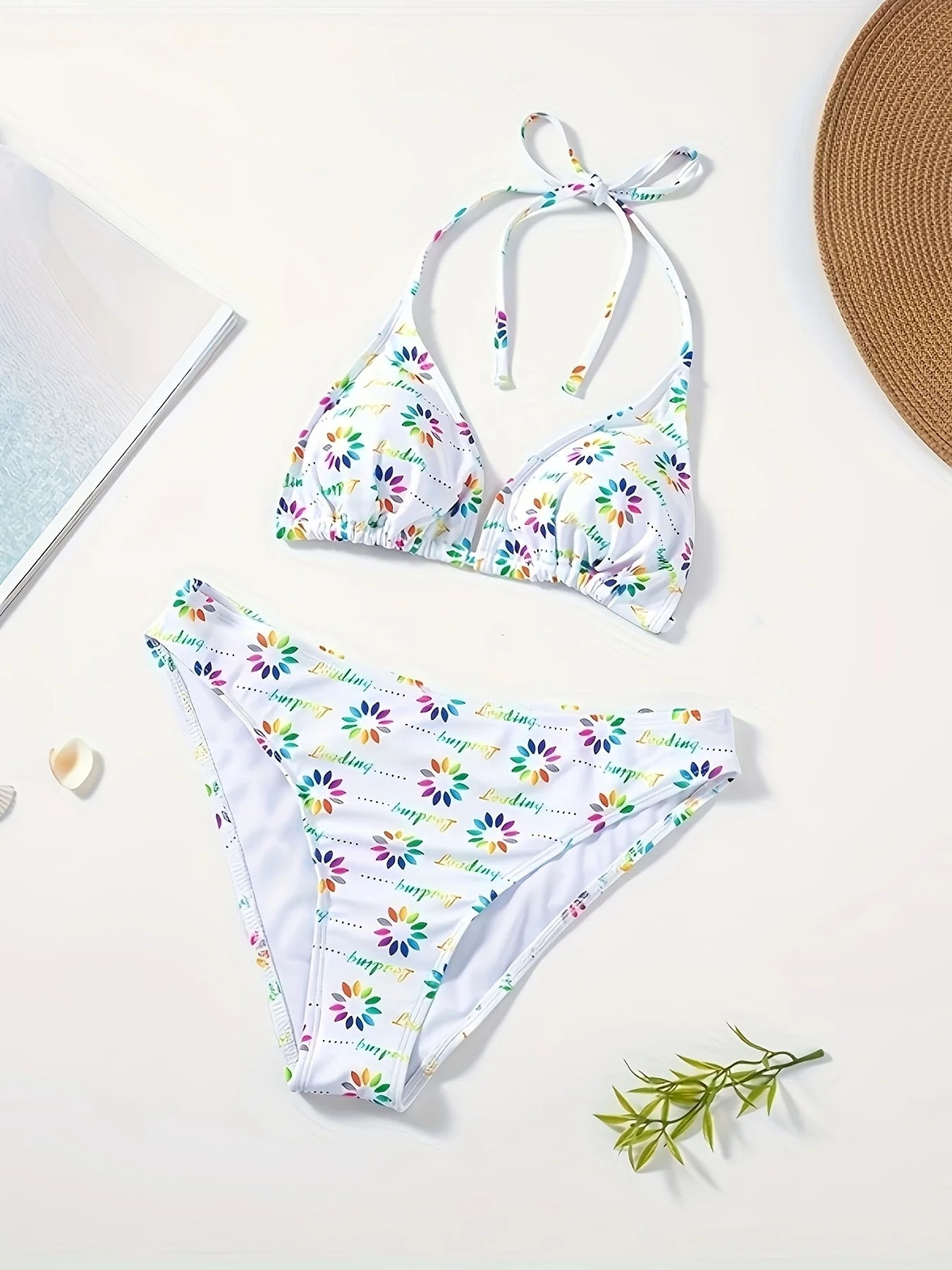 Women Bikini Set 2025 Summer Floral Print Halter Triangle Tie Back Sexy Cute Swimwear Female Beach Vacation Bathing Suit
