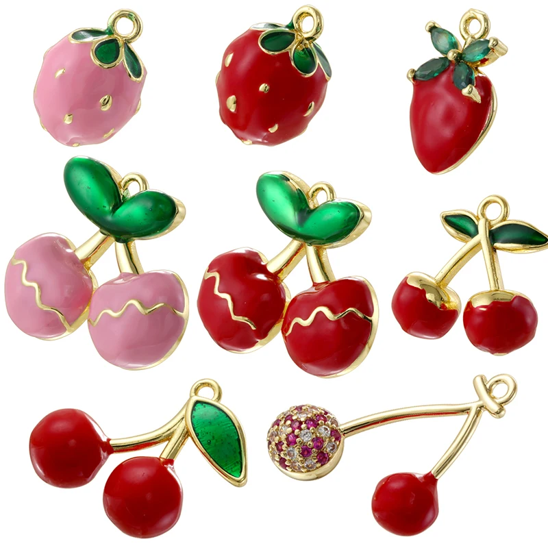 

ZHUKOU Enamel Dripping Glaze Pink Cherry Fruit Charm Ladies' Romantic and Adorable Jewellery Making Accessories:VD2121-VD2126