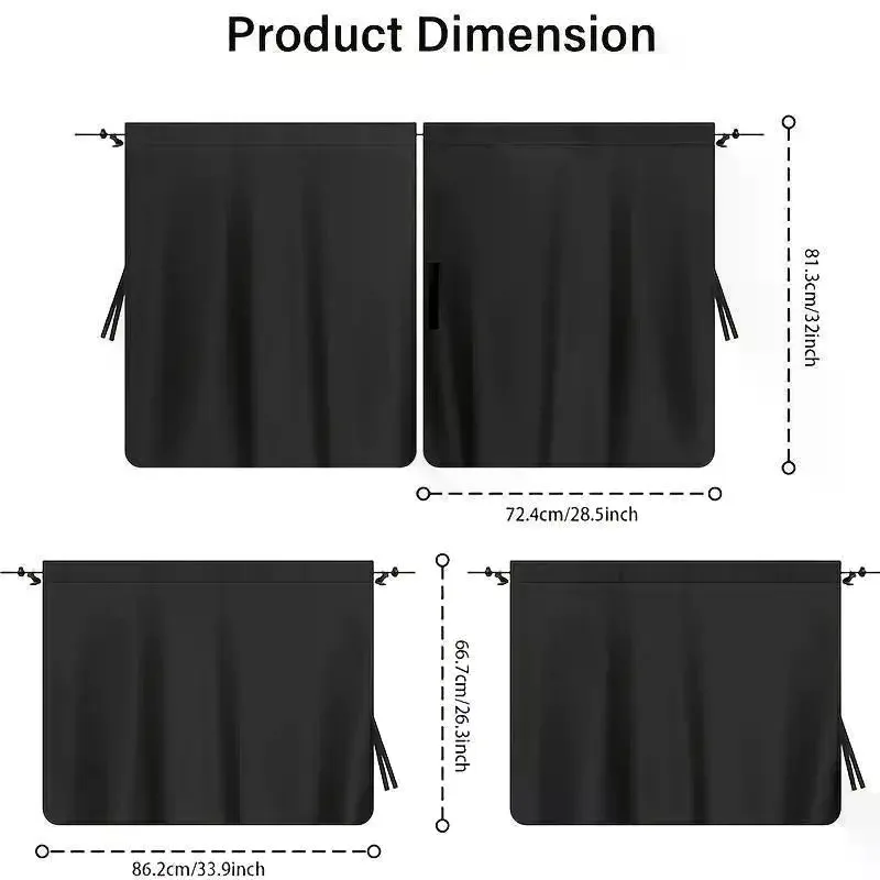 Auto Window Privacy Curtain Set Sun Shade Heat Insulation for Car Camping Napping Night Sleep 2 or 4pcs