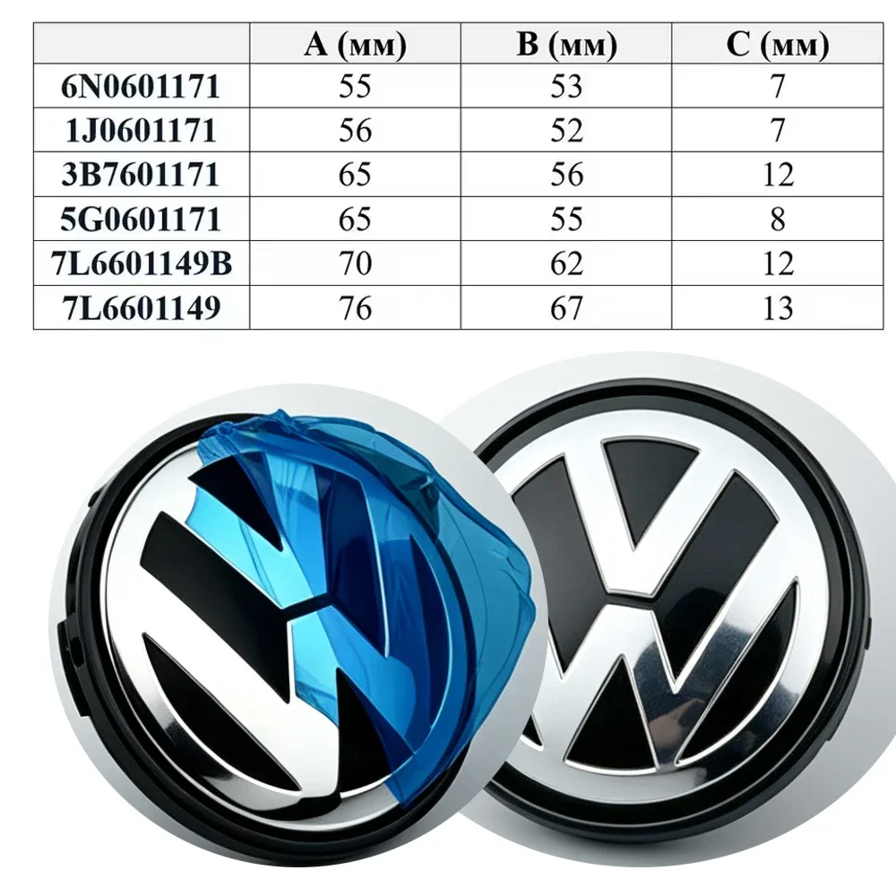 VW Volkswagen Car Wheel Center Hub Caps Cover 3D 4pcs 55mm 56mm 65mm 70mm for 4 5 6 7 Passat B5 B6 B7 Polo Touran CC accessories view 5