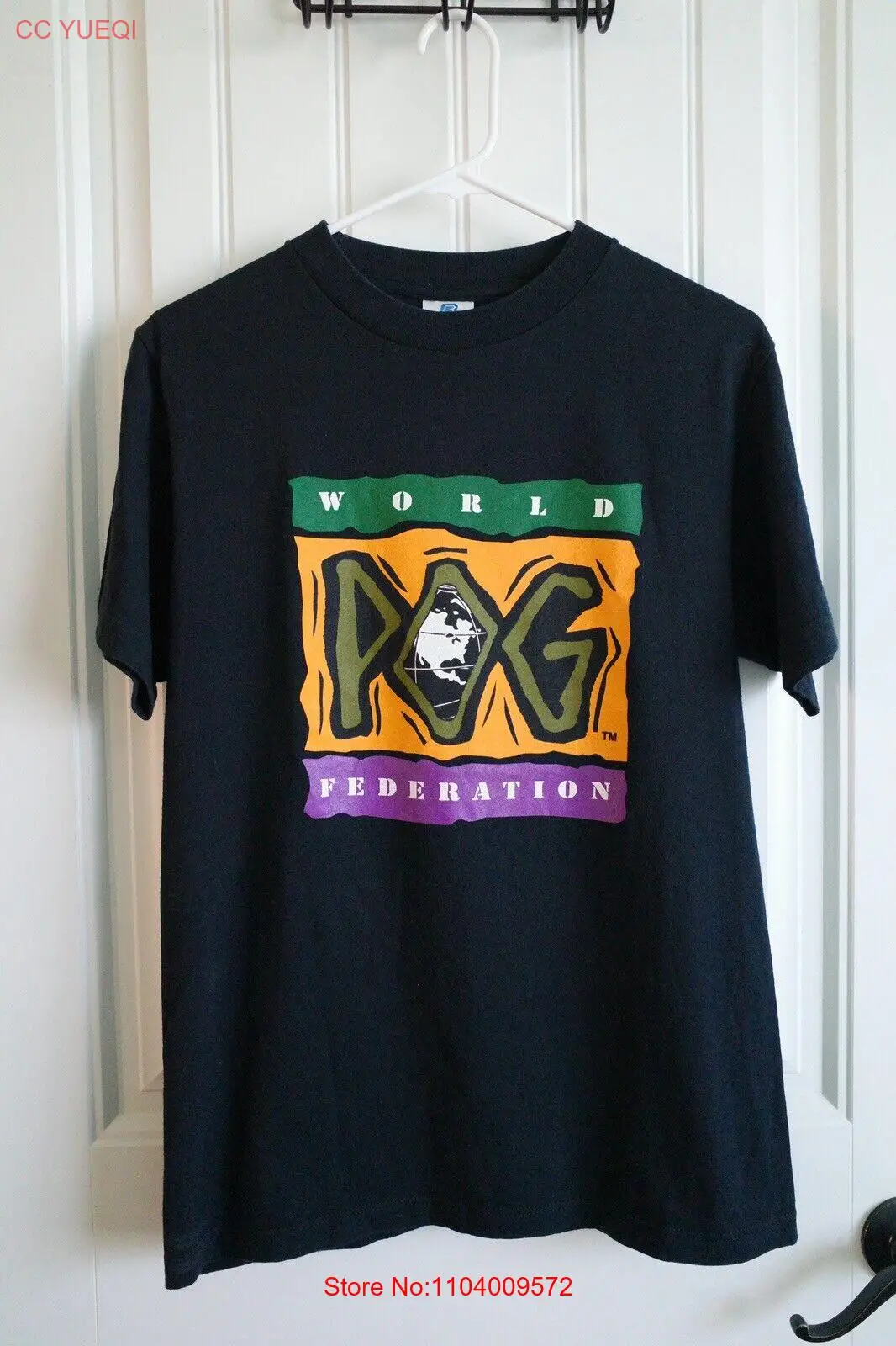 Vintage RARE World POG Federation Graphic Black Shirt Made in USA Belton Mens M