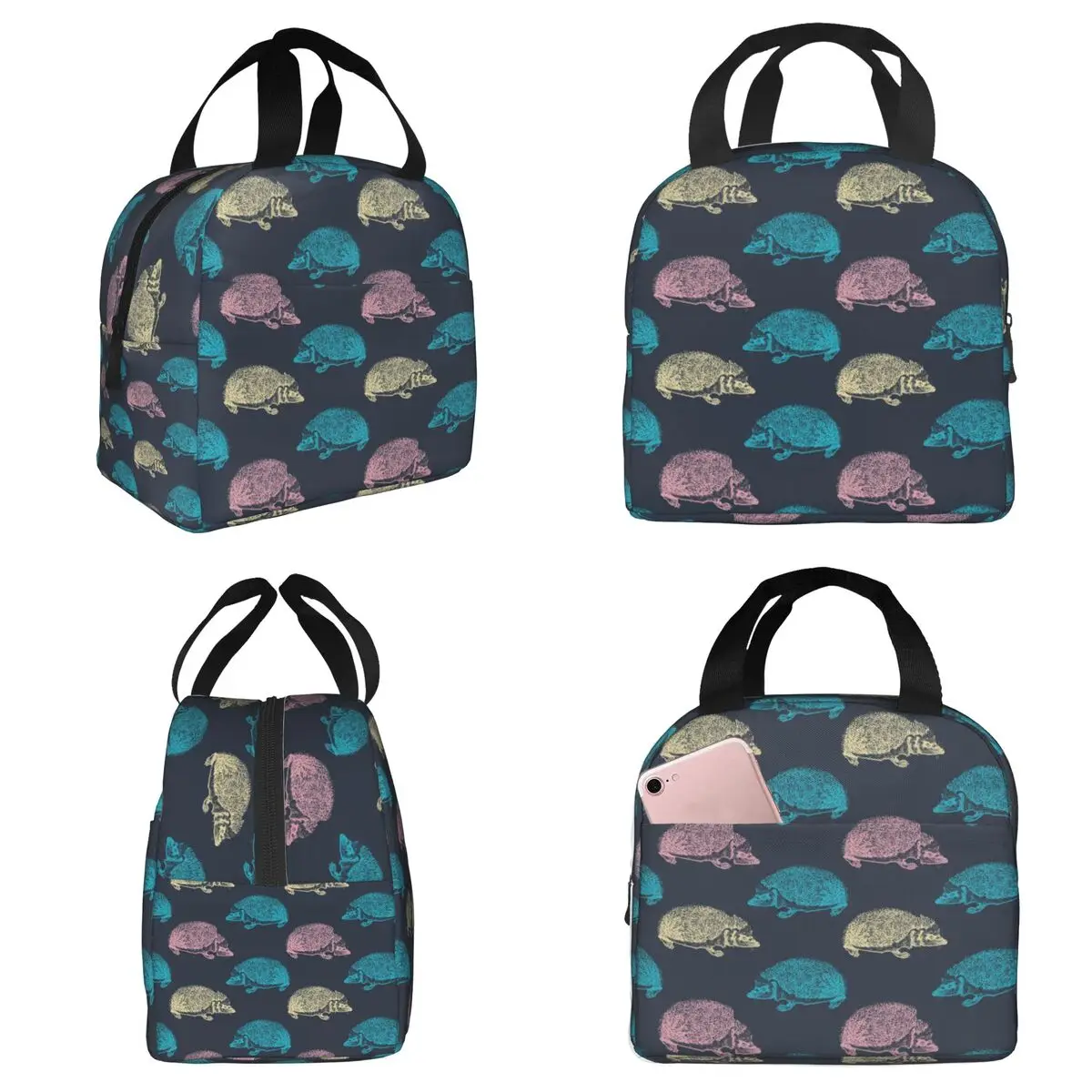 

Изолированная сумка для обеда с иллюстрацией ежишек для женщин, термосумка для еды, герметичный контейнер для офиса