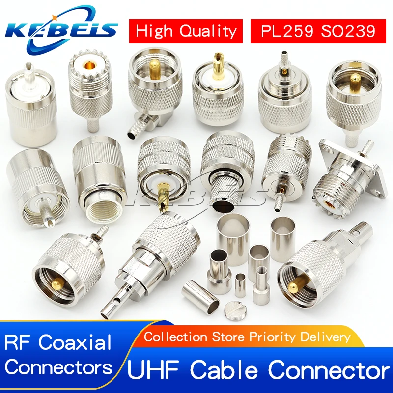 2Pcs UHF PL259 SO239 Connector UHF Male Female Plug for RG316/174 RG58 RG142 LMR240 RG5 RG6 RG8 LMR400 Cable RF Coaxial Adapter