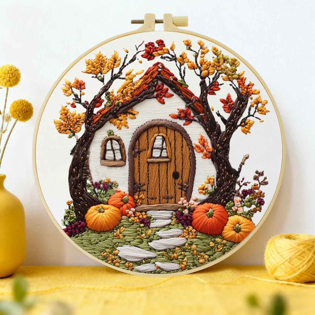 1 Stück 20x20 cm/15x15 cm 7,87/6,3 Zoll Tür-Stickerei-Starter-Kit DIY-Kit DIY-Stickerei-Set für Anfänger – Detail 5