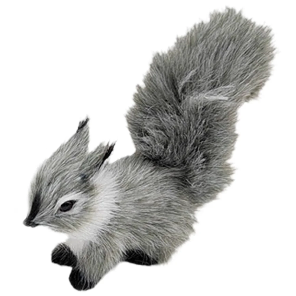 

Grey Squirrel Plastic Statue Manual Artificial Wool Ornaments Plus Fur Model Animal Sculpture