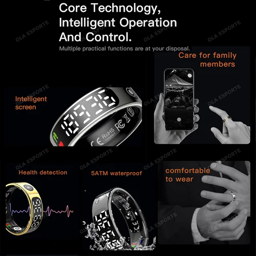 Imagen 2 del producto Nuevo anillo inteligente pantalla LED ritmo cardíaco Monitor de oxígeno en sangre impermeable Fitness deportes smartring hombres mujeres para Android IOS