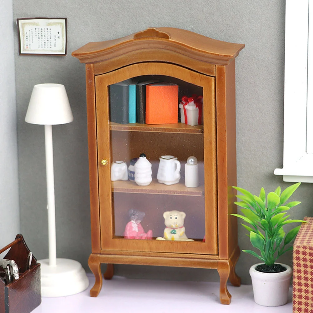 Maison de jouets, armoire de Simulation, Mini meubles, accessoire en bois pour bébé, Miniature marron