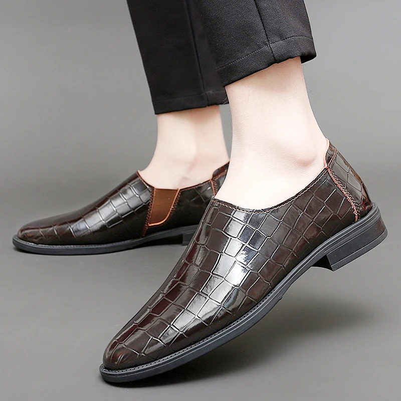 Summer Mirrored Business Dress Shoe High-end Fashionable Breathable Stone Patterned Lightweight  Comfortable Gentleman's Loafers