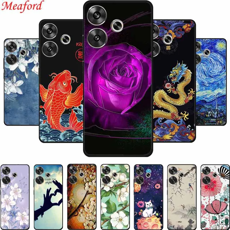 3D Embossed Case For Xiaomi Redmi Note 13R Phone Case Flowers Shockproof Silicone Soft Coque For Redmi Note 13R Back Cover Cases