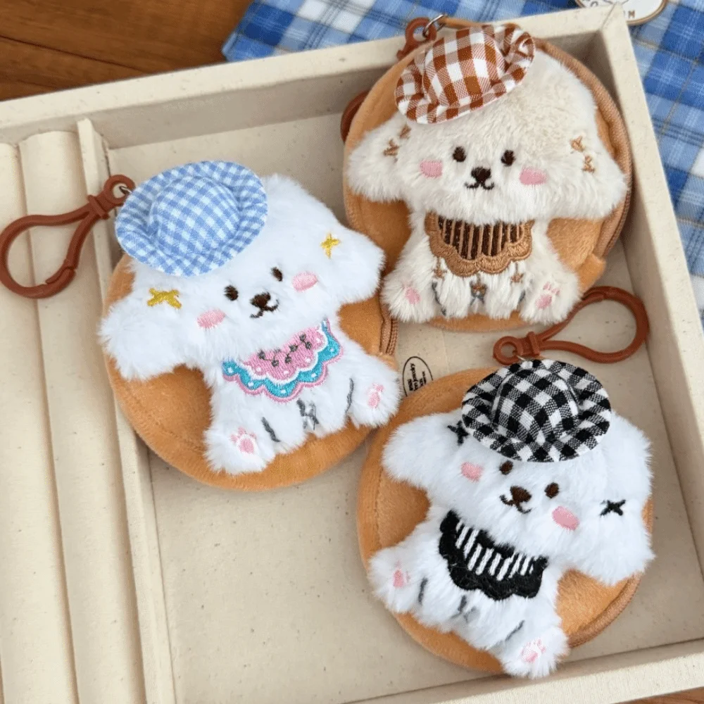 Lindo 3D perro monedero sombrero cachorro tela de felpa llavero cartera Mini bolsa multiusos encanto auriculares/lápiz labial/almacenamiento de monedas