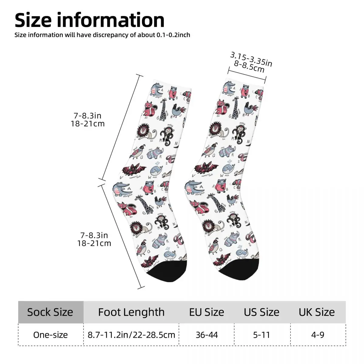 ABC Animals Unisex Winter Socks Hiking Happy Socks street style Crazy Sock