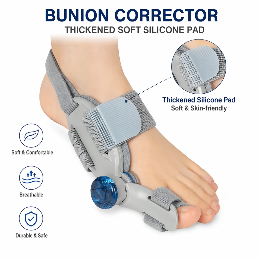 Unisex Bunion Foot Adjuster Rotating Knob Hallux Valgus Splint Big Toe Straightener Brace with Heel Strap for Left Right Foot