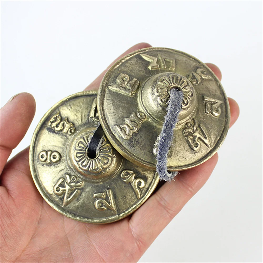 2.6in/6.5cm Handcrafted Tibetan Meditation Tingsha Cymbal Bell with Buddhist The Eight Auspicious Symbols