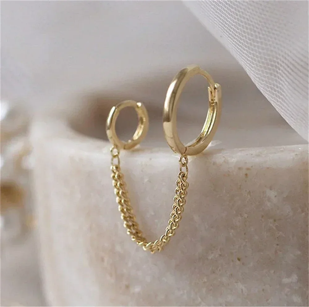 Designer One Ear Chain Earrings For Women Sleeper Double Ear Holes Piercing Ear Rings Decorations For Girls pendientes de aro