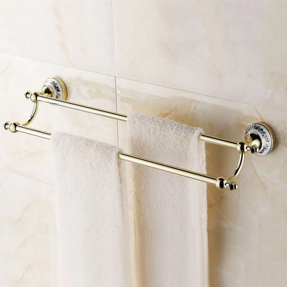 

Wall Mounted Polished Gold color Brass Bathroom Double Towel Bar Towel Rail Holder Bathroom Accessory mba255