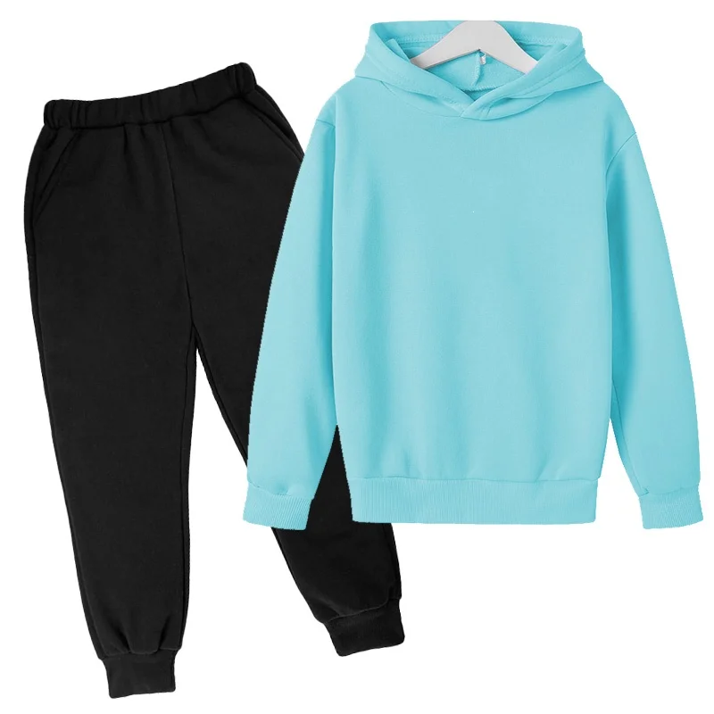 Kinder heiß verkaufen Kapuzen-Sweatshirt-Set für Jungen und Mädchen im Alter von 2-12 Jahren, Casual Sports, Outdoor-Joggen, einfarbige Top-Hose