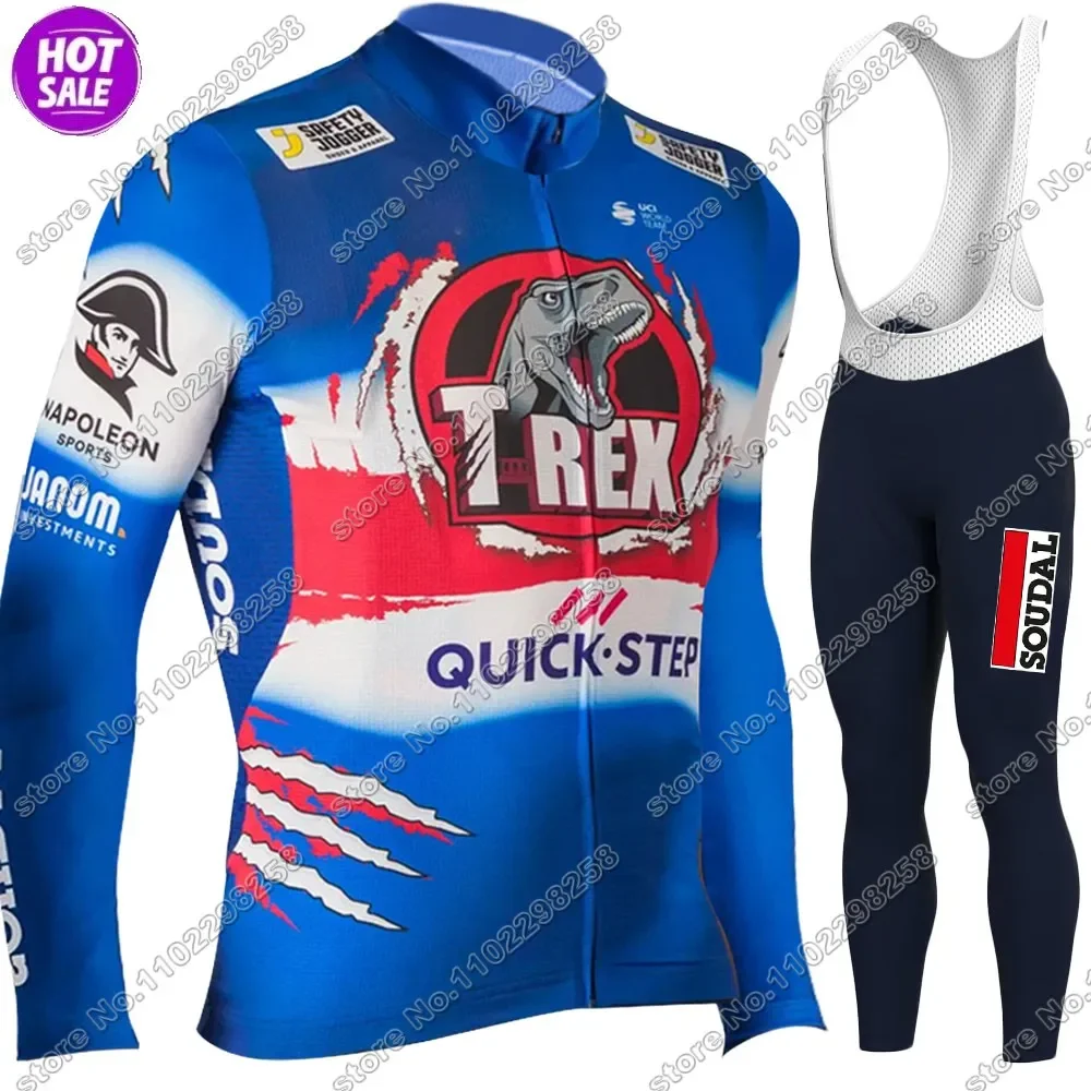 Winter Soudal Quick Step 2024 Cycling Jersey Set Mens Long Sleeve Blue Cycling Clothing Road Race Bike Jacket Suit MTB Pants