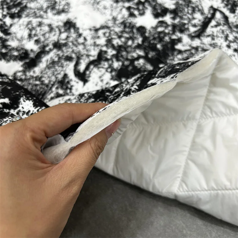 Camel Wool Fabric Black White Printing Designer Down Insulation Waterproof Layer Fabric for Sewing Cloth Diy Sew By Meters