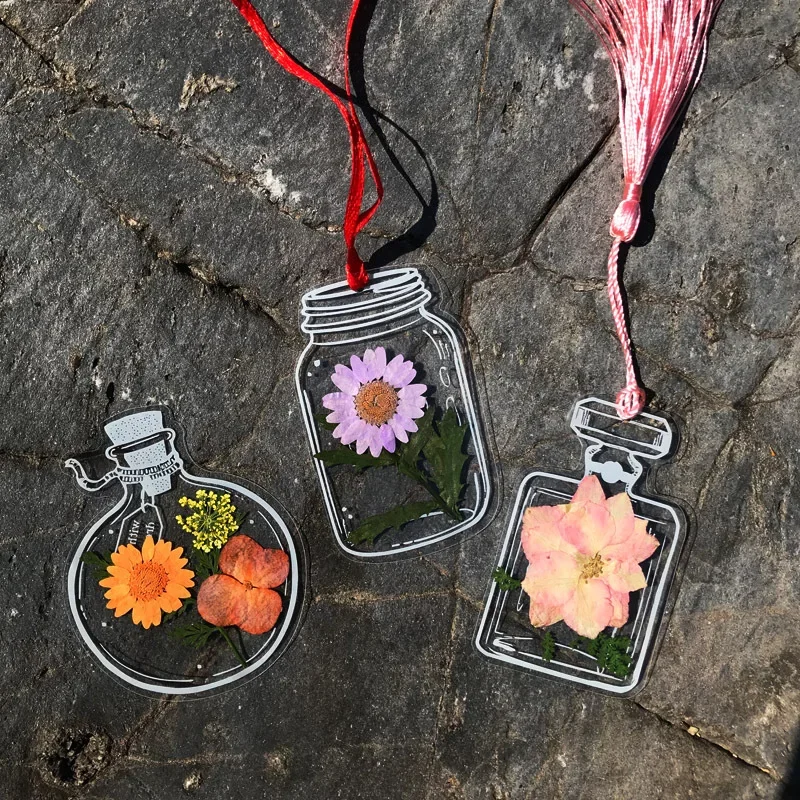 Marcapáginas de flores secas transparentes de 20 piezas, marcapáginas Diy para estudiantes, pegatinas de botellas de deseos, Clips de página de flores, marcapáginas de regalo para niños