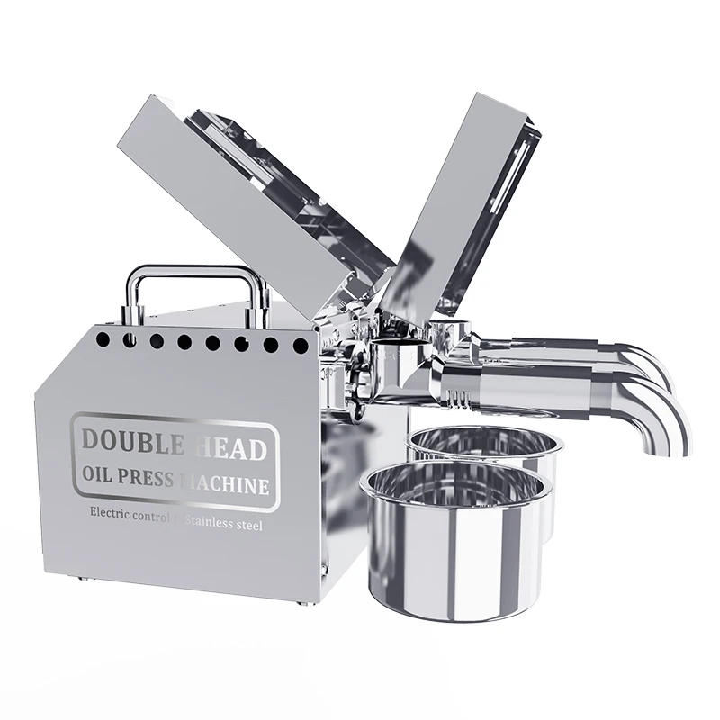 Máquina Eléctrica Doméstica de Alta Calidad de Acero Inoxidable con Dos Cabezales para Prensar Aceite de Sésamo, Cacahuete, Girasol y Nuez, con Caja Blanca Incluida