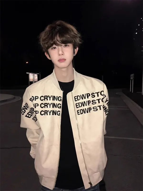

Men's Hiphop Baseball Jaet Letter Print Spring Vintage American Sle Pilot Jaet Trendy Youth Loose Fit Windproof Long Sl...