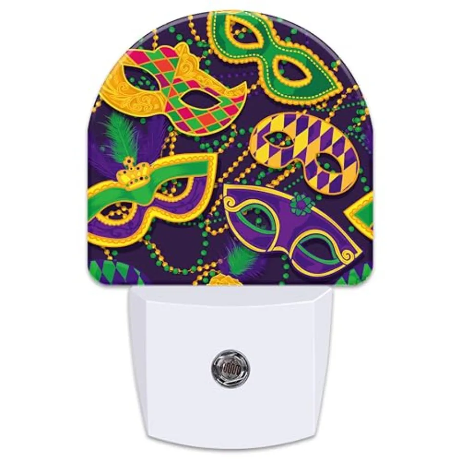 Happy Mardi Gras Night Light for,Colorful Carnival Masks and Beads Plug in Night Light with Dusk to Dawn Sensor, 0.5w Energy Sa