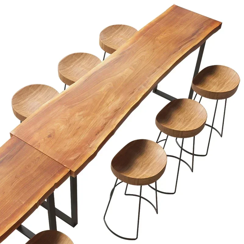 Taburete nórdico de madera maciza para Bar, escritorio frontal, silla de ocio para café, arte del hierro, taburetes altos para Bar para cocina, elegante y resistente