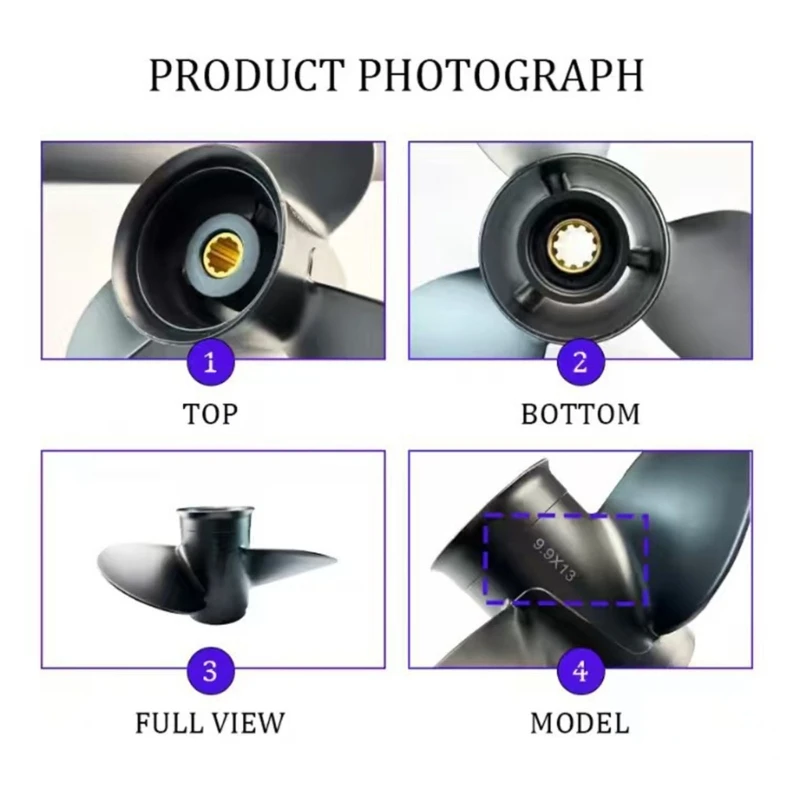A2UC Aluminum Propeller 3 Blade 9.9 x 13 Marine Replacement Propeller with Through Hub Form for Select 25 to 30 Horsepower