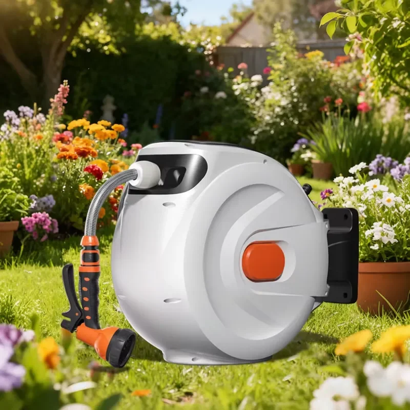 Automatic Telescopic PVC Hose Reel with Connector for Car Washing Garden Watering Cleaning Water Storage Bucket Truck Use PVC