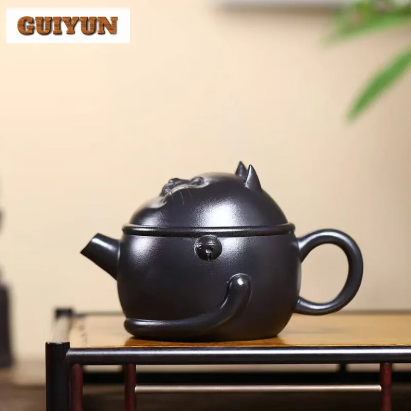 

250 мл элегантные фиолетовые глиняные чайники Исин, горшок ручной работы, камень из необработанной руды, желтый грязевой чайник, китайский чайный сервиз Цзыша, посуда для напитков, украшения