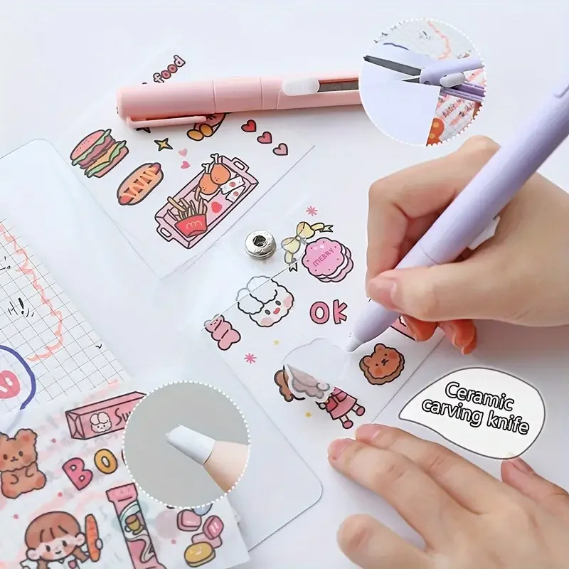 مقص واحد متعدد الوظائف قابل للطي وسكين نحت، يمكن دمج شكل القلم، قطع الورق الملونة المحمولة #4