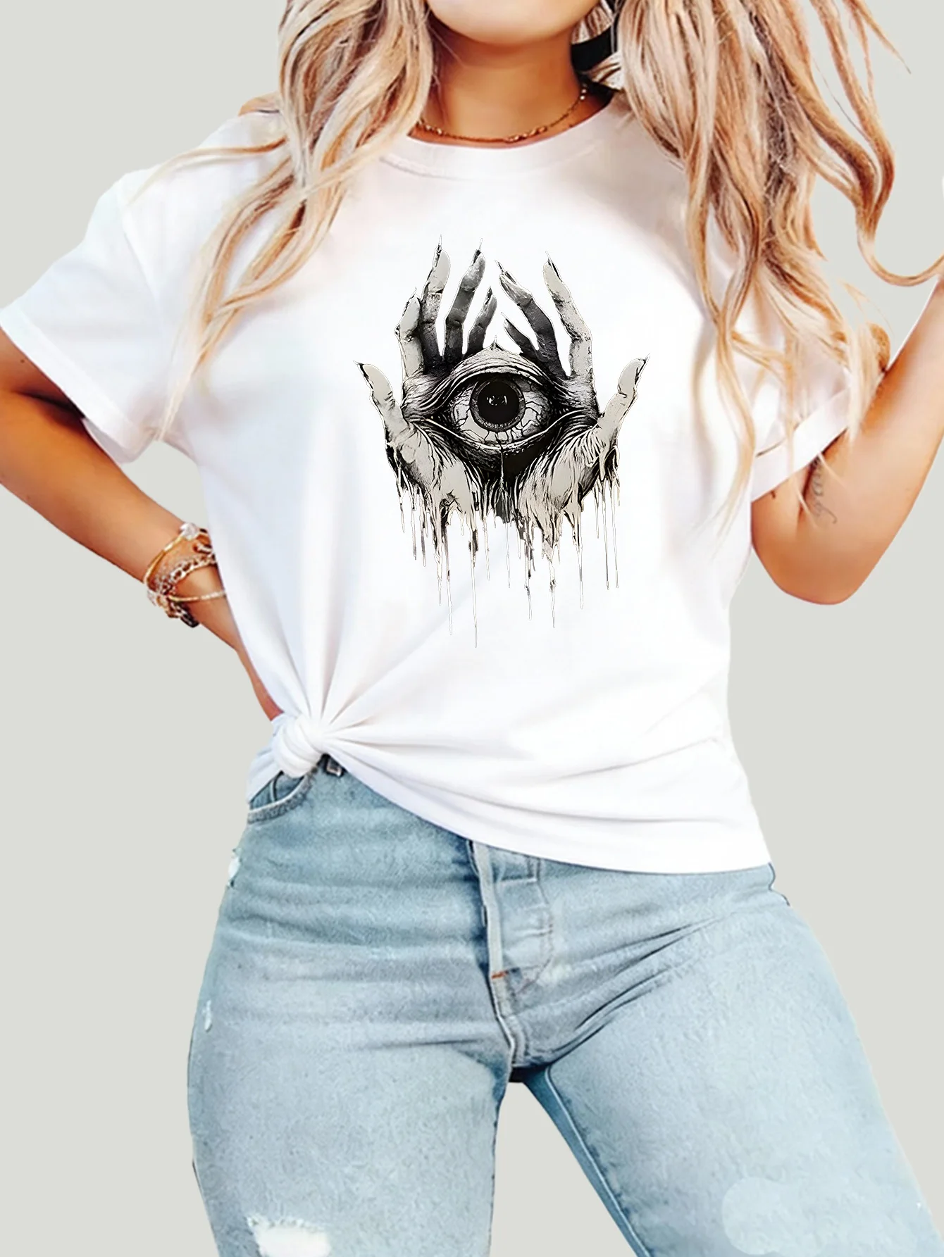

Women's Large Size Printed round Neck Short Sleeve T-shirt 1-7XL Comfortable Casual Top in European Style