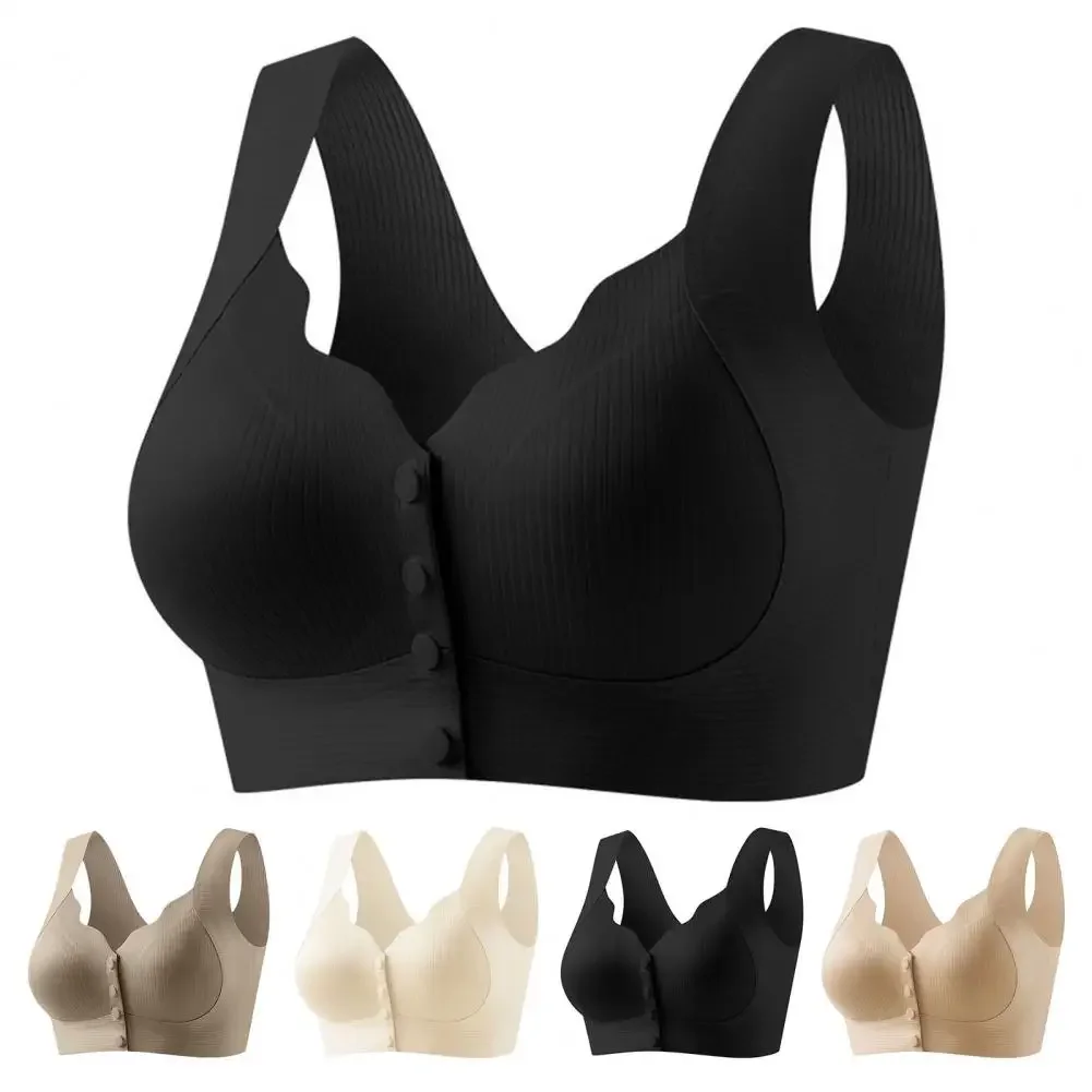 

Women Bra Elastic Shoulder Strap Seamless Thin Bra Wireless Front Button Sport Vest Bras Elasticity Push-up Sport Yoga Lady Bra