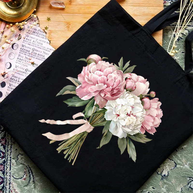 Bridal Bouquet Pattern Canvas Handbags Women Watercolor Esthetics Flower Shopping Bags Large Capacity Female Plant Shoulder Bag