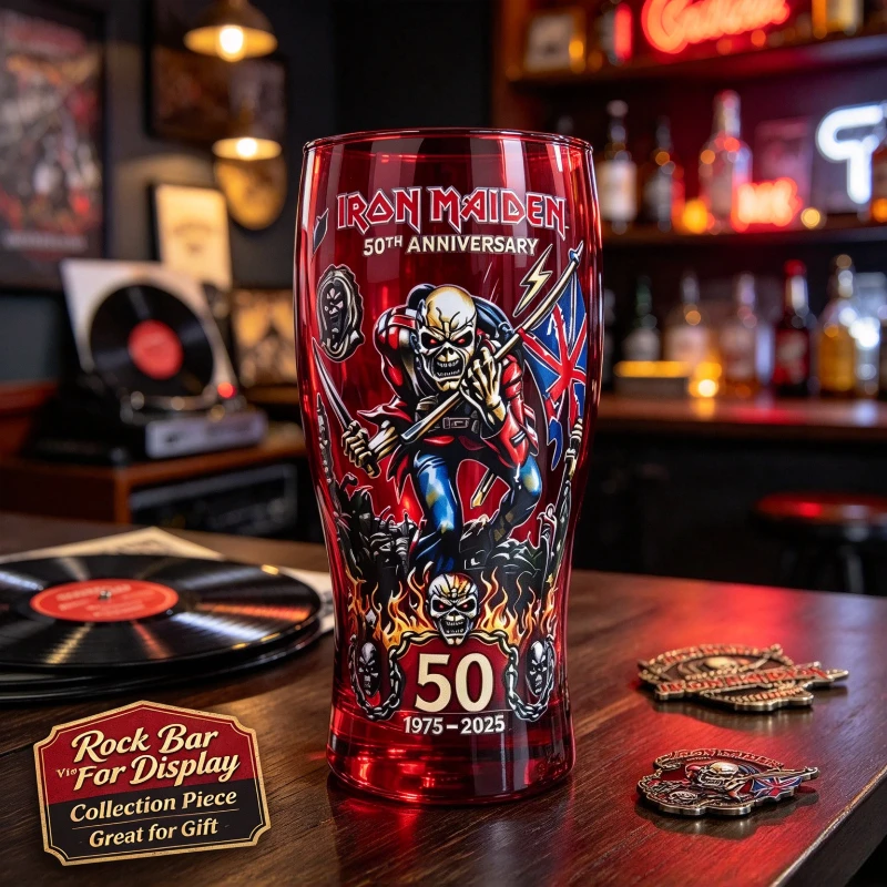 Iron Maiden Trooper Eddie Vintage Beer Mug 1975-2025 Anniversary Collectible Drinkware for Fans Printed Barware