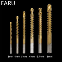 6pcs/lots 3-8mm Titanium Coated HSS Drill Bit Electric Drill Plastic Metal Hole Grooving Drill Saw Carpenter Woodworking Tools