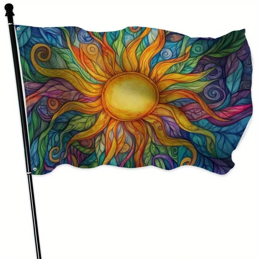 Vibrant Sun Bohemian Mandala Garden Flag Art Print Durable Outdoor Decor Banner