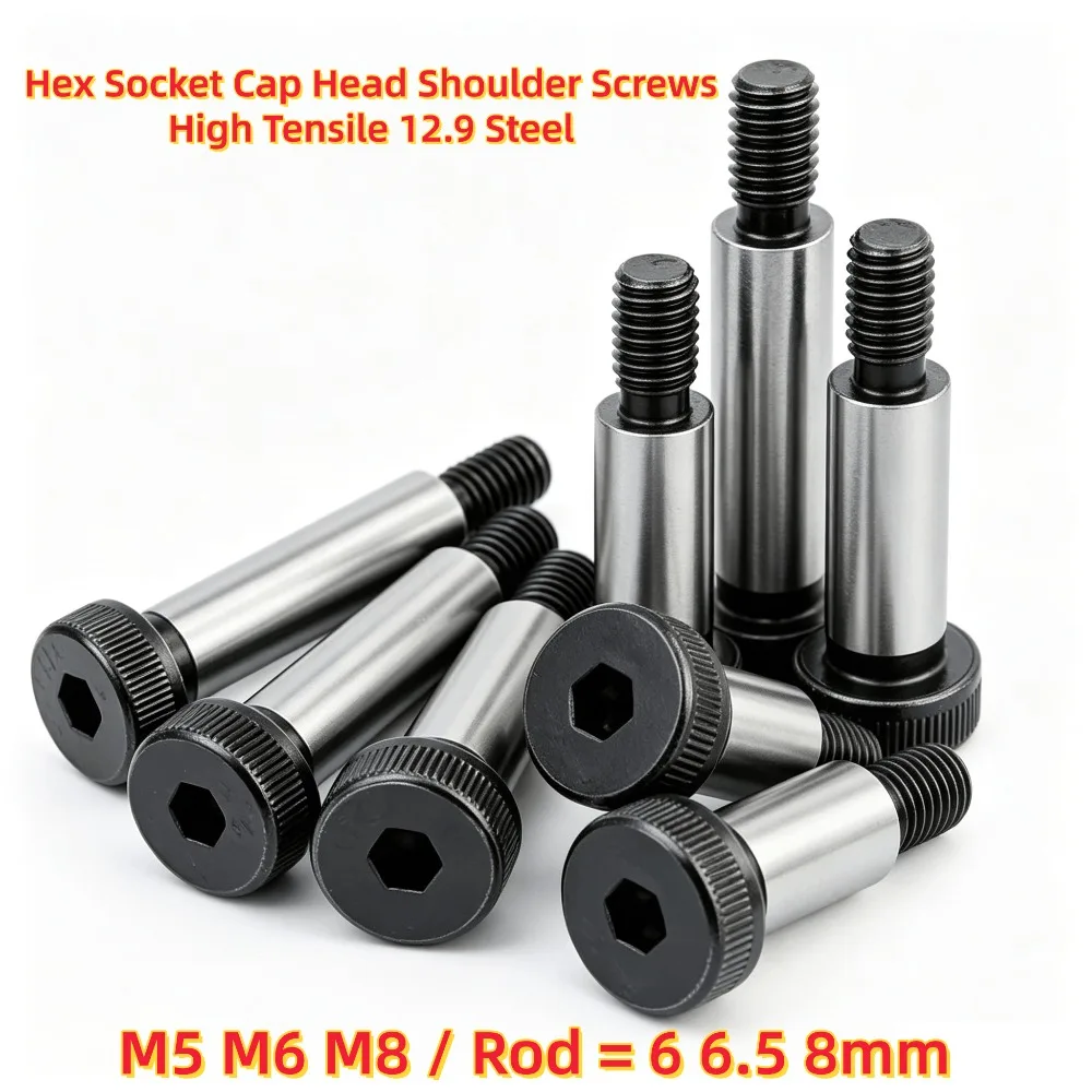 2/5Pcs M5 M6 M8 Allen Shoulder Screws Hex Socket Cap Head 12.9 High Strength Steel Bolts, 6/6.5/8mm Shaft for Roller Bearing