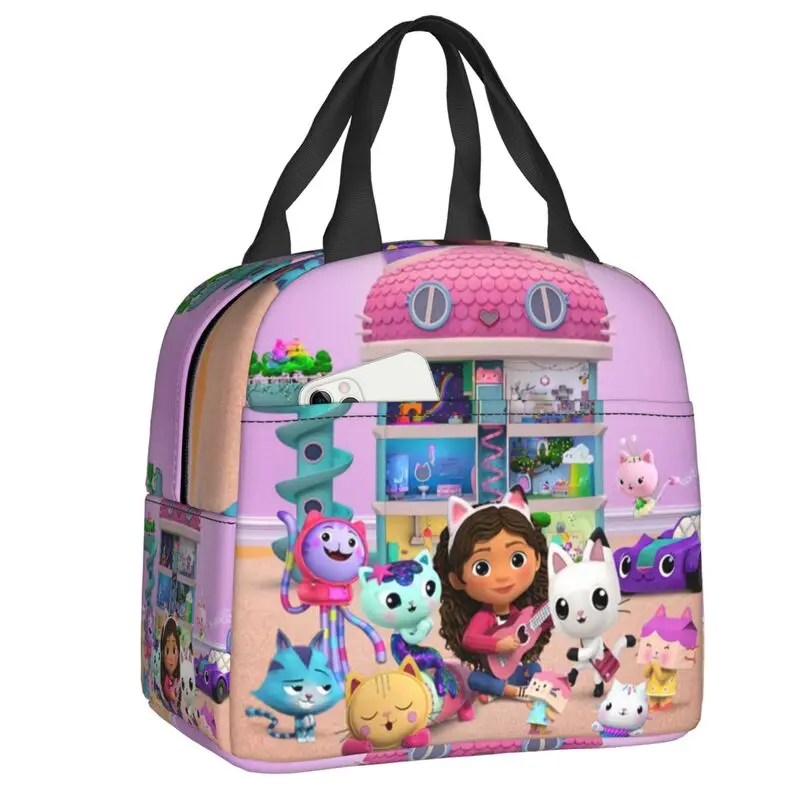 Gabbys Dollhouse Cartoon Thermal Insulated Lunch Bags Mercat Cats Animals Portable Lunch for School Children Storage Food Box