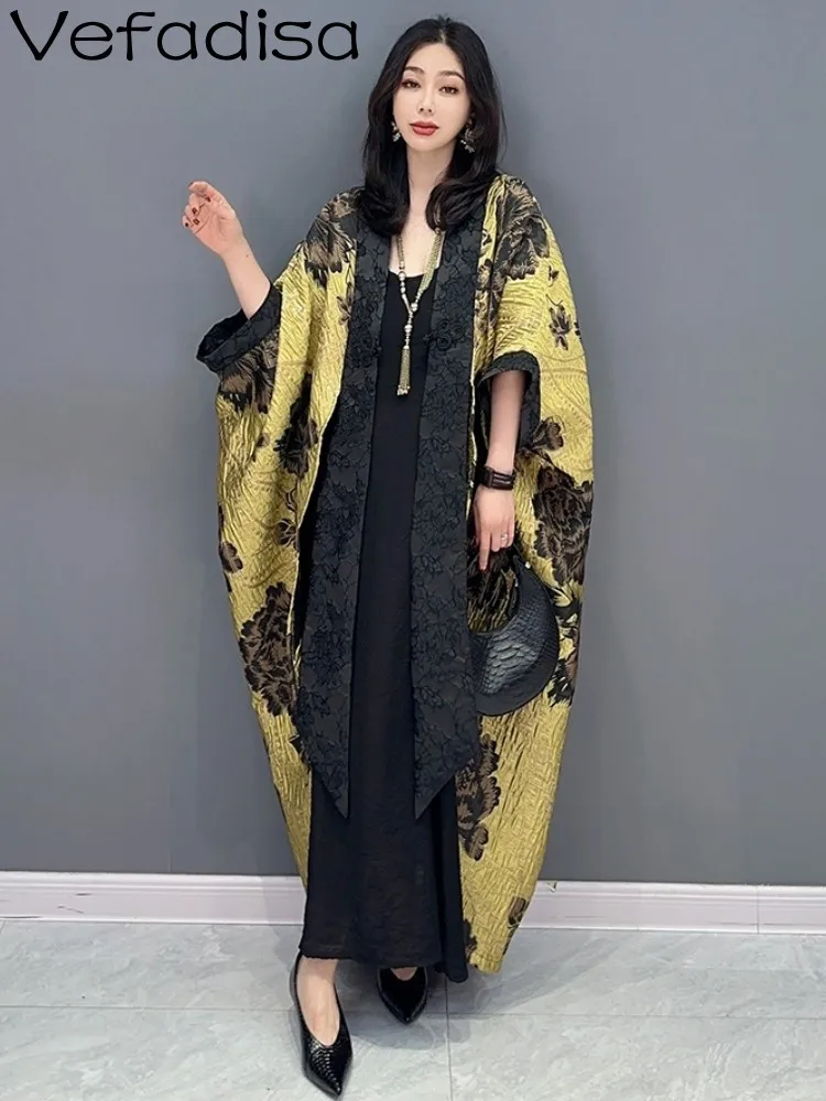 2024 Spring Summer New Dark Flower Trench Casual Large Bat Sleeve Cardigan Top Girl Versatile Chinese Style Trendy ZY574