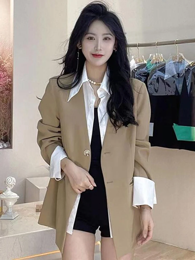 

Casual Loose Women's irt Design Jaet Suit Spring 2026 Trendy Fake Two-Piece Ensemble Ele Top Quali Commute Sle