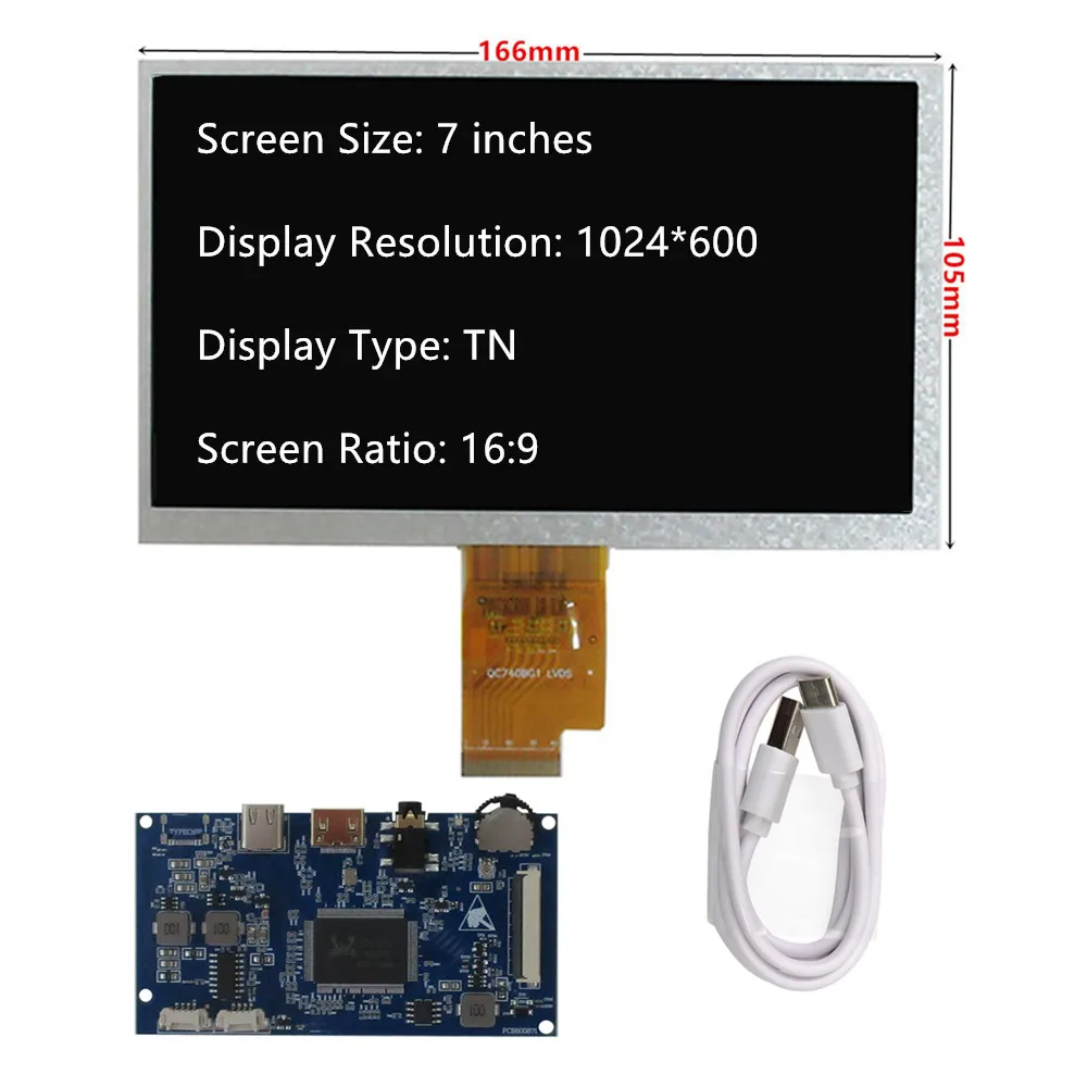 Imagem -02 - Tela Lcd Portátil Tela Faça Você Mesmo Universal Tipo-c Mini Hdmi Driver Placa de Controle Raspberry pi pc Monitor Ej070na01j