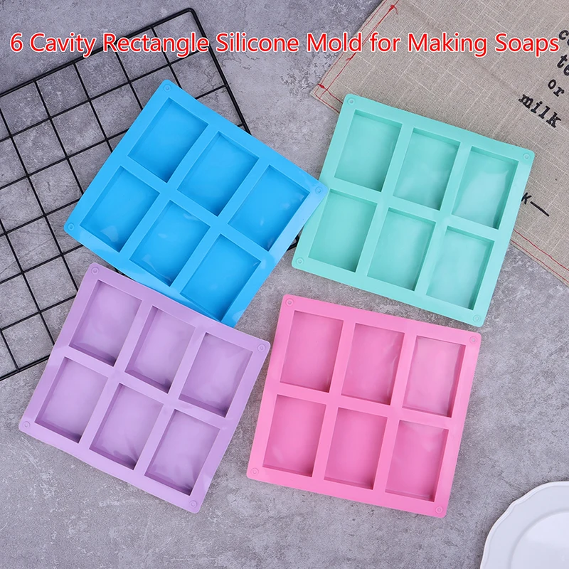 6 Cavity Square Silicone Mold for Making Soaps 3D Plain Soap Mold Rectangle DIY Handmade Soap Form Tray Mould