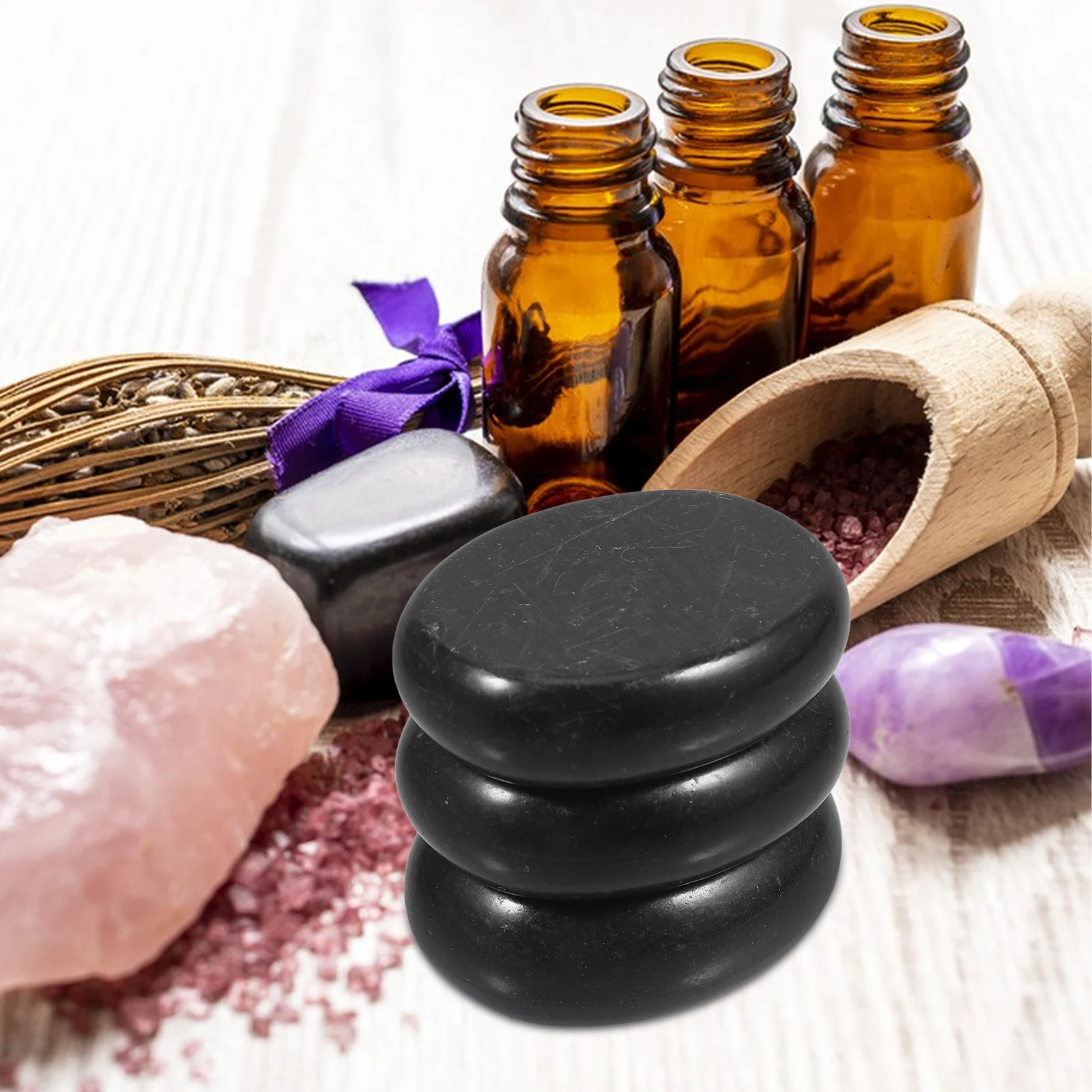 Piedras de masaje volcánico, piedras energéticas de Spa negras naturales para absorción de aceite caliente, cuidado de la piel electromagnético, 3 uds.