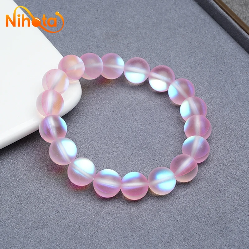 Matte Pink Austria Crystal Glitter Moon Stone Bracelet Women Fashion Stone Handmade Strength Yoga Healing Energy Jewelry Gift