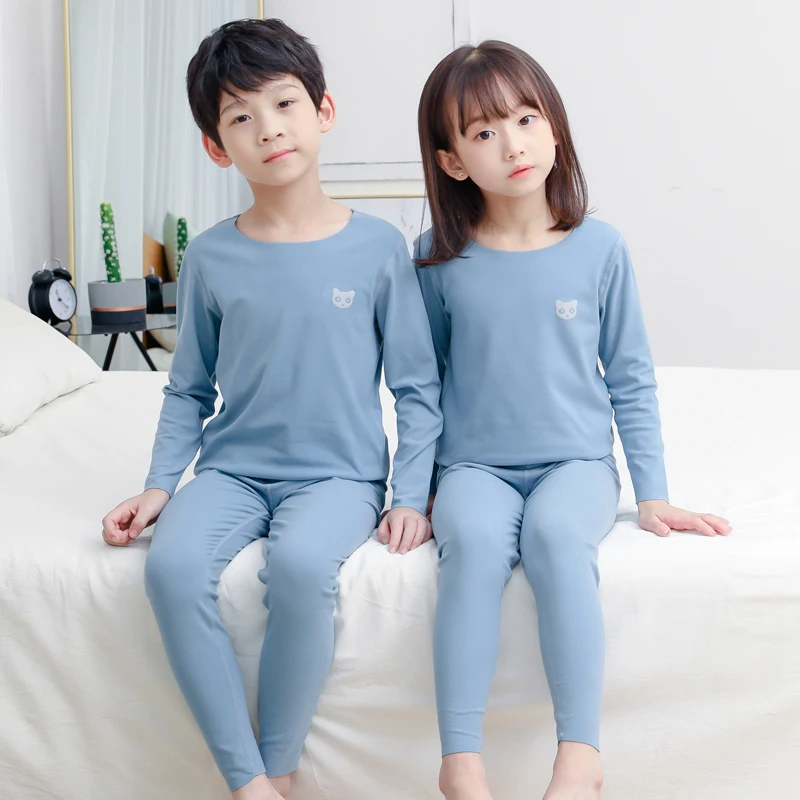 Children's Thermal Underwear For Both Boys And Girls Autumn Cat Head Print Fashion Long Sleeved Casual Pants For Home Use view 5