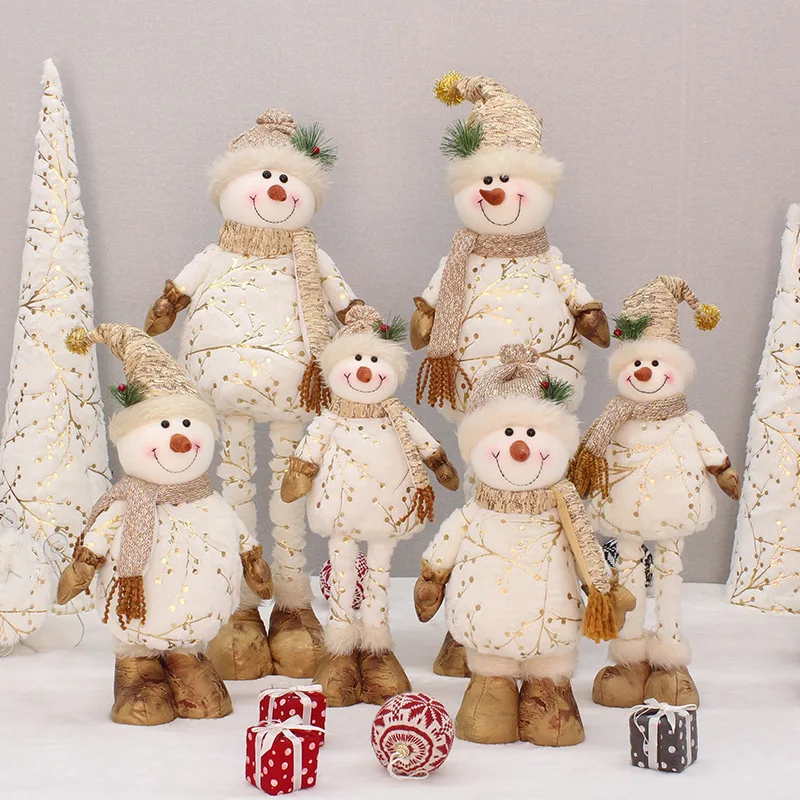 48cm -75cm Printed Fabric Plush Scalable Snowman Doll Christmas Family Party Decorative Ornaments Happy 2024 New Year