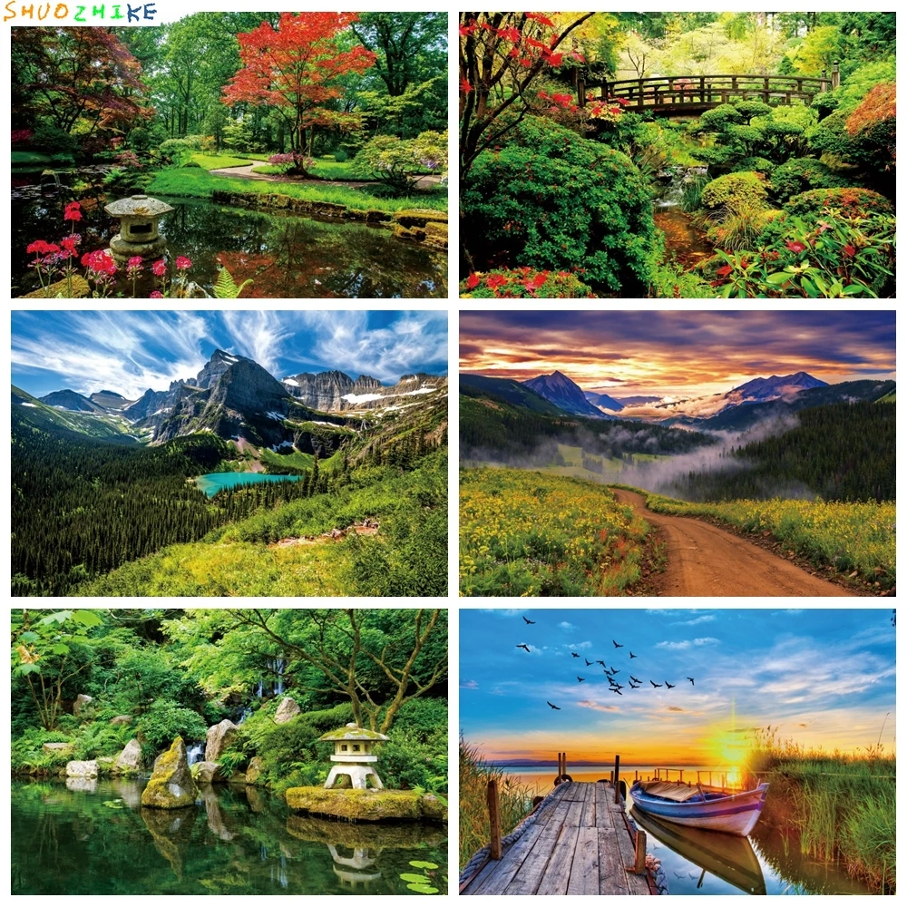 

Natural Landscape Backdrop Flower Trees Mountain River Birthday Party Holiday Outing Portrait Photography Backdrop Wall Decor