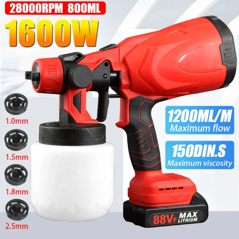 

800ML Electric Cordless Spray Gun Paint Sprayer Auto Furniture Steel Coating Airbrush 4 Nozzle Compatible for Makita Battery